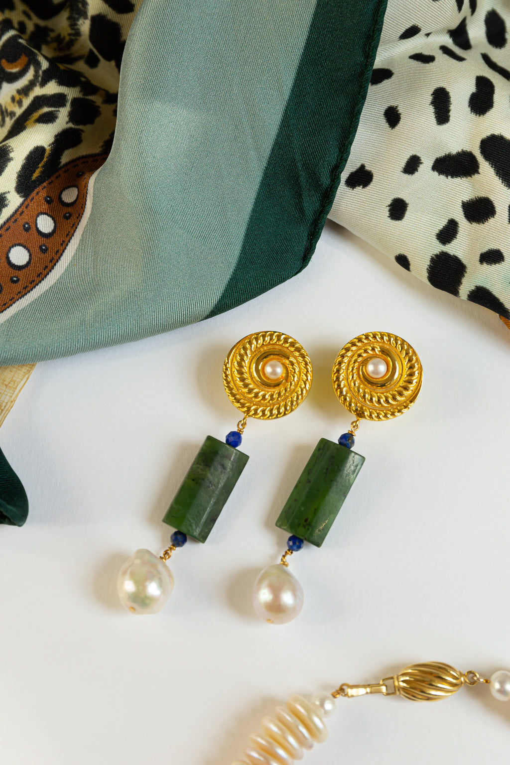 Fashion earrings jade lapis and pearls - Avanguardian Gallery London